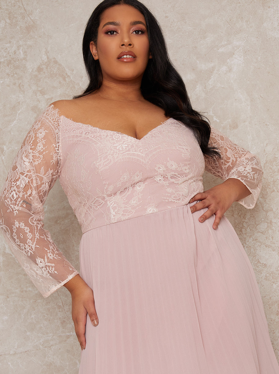 Plus Size Lace Sleeve Dress In Pink ...